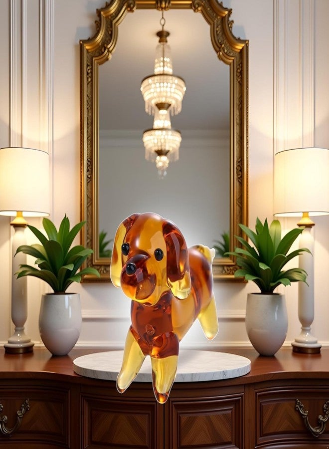 Mozff 2Pcs Brown Mini Dog Art Blown Glass, Crystal Cute Dog Figurine, Glass Ornament Statue Animal Collectible, Blown Art Pet Animal Collectible Figures Home Décor Accents - Image 5